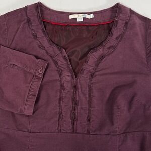 Boden Mallard Brushed Cotton Velvet Ruffle Trim V-Neck Shift Dress Womens US 12L